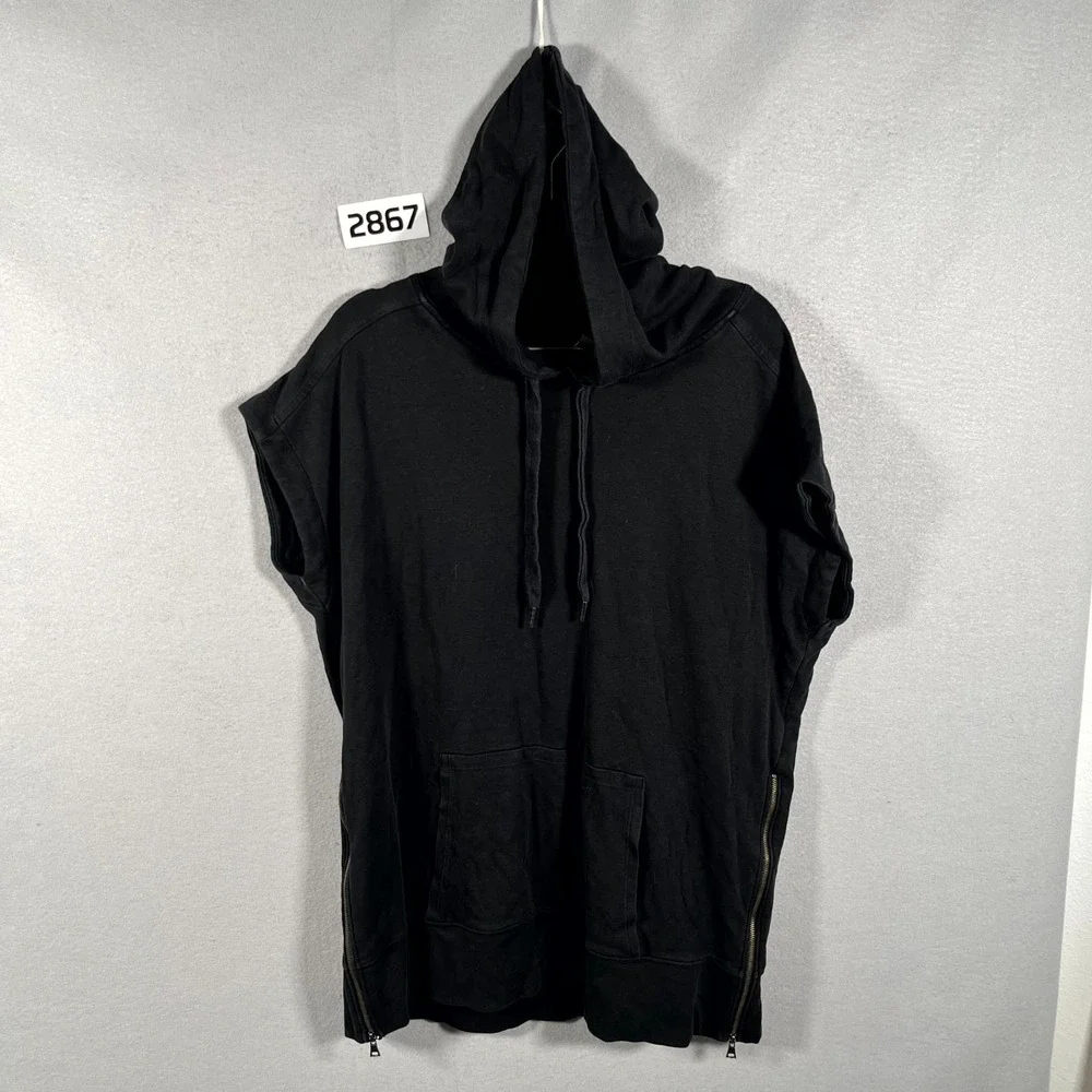 Banana Republic Vest Hoodie Men Small Black Pockets Side Zip Pullover Sleeveless